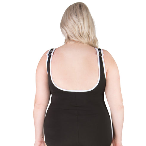Chlorine Resistant, Polyester One-Piece Plus Size Swimsuit -Available in Black or Blue